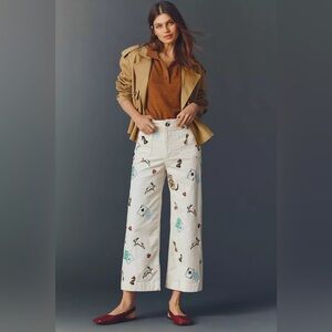 Maeve Colette Crop Printed Corduroy Wide-Leg Pants 26T novelty preppy cats vacay